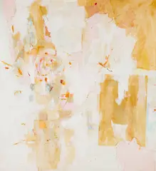 Pink Multimedia by Gene Hutner, c.1980, acrylic and tissue on canvas, sold Apr 2021