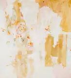 Pink Multimedia by Gene Hutner, c.1980, acrylic and tissue on canvas, sold Apr 2021