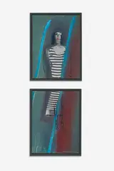 Untitled (Diptych) by Holly Roberts, 1994, mixed media on canvas, embellished oil on photographic print, sold Apr 2021