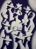 Merger and Acquisitions by Mark Kostabi, 1988, lithograph, sold Apr 2021