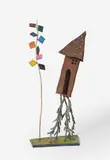 Untitled (House rocket) by Ed Haddaway, 1993, cast and wrought iron, paint, sold Apr 2021