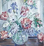 Still Life With Tulips by Hilda Rix Nicholas, oil on canvas on board, sold Nov 2013