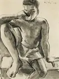 Boy Eating A Mango by Donald Friend, 1941, ink and wash on paper, sold Oct 2013