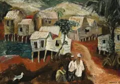 Malay Town, Cairns by Donald Friend, 1942, oil on board, sold Oct 2013