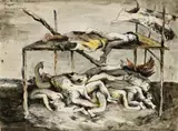 The Dead, Labuan, Borneo by Donald Friend, 1945, ink and watercolour on paper, sold Oct 2013