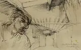 The Studio In Florence by Donald Friend, 1949, ink on paper, sold Oct 2013