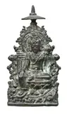 BALI, possibly 12th century by Figure Of Padmapani, bronze Bodhisattva with parasol seated on a round throne incised with rectangles and floral scroll. One leg crossed and, sold Oct 2013
