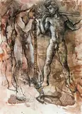 Stewart Holmes With Indian Gun by Donald Friend, ink, watercolour, gouache on paper, sold Oct 2013