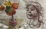 Autumn: Vine Leaves Anda Drawing Of Massino by Donald Friend, 1981, watercolour and ink on paper, sold Oct 2013