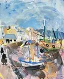 The Harbour At Camaret, Brittany by Donald Friend, 1972, watercolour, gouache, pastel on paper, sold Oct 2013