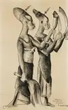 Ikerre Priestesses,Nigeria by Donald Friend, 1940, ink and wash on paper, sold Oct 2013