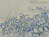 The Art Of War: Frog War (Study For ‘Earth Imagined By Martians’) by Donald Friend, 1977-78, ink on paper, sold Oct 2013