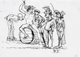 Figure Group And Barrel by Donald Friend, ink on paper, sold Oct 2013