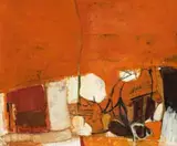 Untitled Red Painting by Brett Whiteley, 1961, oil, gouache, collage of canvas on board, sold Aug 2013