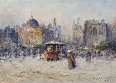Princes Bridge by Frederick McCubbin, 1910, oil on canvas-board, sold Aug 2013