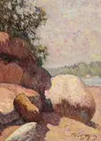Harbour Foreshore (Possibly Pearl Bay) by Roland Wakelin, 1915, oil on canvas, sold Aug 2013