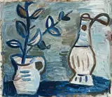 Jug And Chianti Bottle by Tony Tuckson, 1949-54, oil on canvas, sold Aug 2013