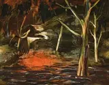 Ibis In The Bush by Albert Tucker, 1960s, oil on composition board, offered Aug 2013