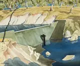 The Dam by Kenneth Robertson Macqueen, watercolour on paper, sold Aug 2013