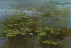 Water Lilies by Bryan Westwood, c.1985, synthetic polymer paint on paper on board, sold Aug 2013