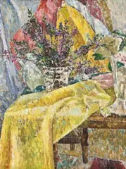 Still Life With Boronia by Grace Cossington Smith, 1955, oil on pulpboard, sold Apr 2013