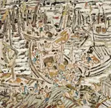 Boats At Soochow Creek by Ian Fairweather, 1938, oil and pencil on paper on cardboard, sold Apr 2013