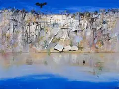 Shoalhaven With Black Cockatoo And Swan by Arthur Boyd, oil on canvas, sold Apr 2013