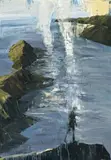 Figure In Sea Above Figure On Hill by Euan MacLeod, 2002, oil on canvas, sold Apr 2013