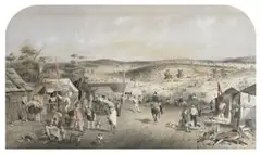 Forest Creek, Mount Alexander Diggings From The Base Of Red Hill Near Argus Office, Looking Towards Castlemaine by S. T. Gill, 1852, colour lithograph with hand colouring, sold Apr 2013