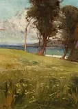 Pastoral Idyll by Sydney Long, c.1908, oil on wood panel, sold Apr 2013