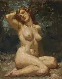Seated Nude by Norman Lindsay, oil on canvas-board, sold Apr 2013