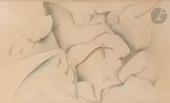 Composition by Marcelle Delphine Cahn, 1948, Mine de plomb et crayons de couleur, sold Oct 2024