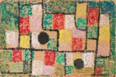 Composition by Oscar Gauthier, 1949, Gouache sur papier froissé, sold Oct 2024