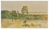 Paysage à Eragny Numéro " 1291 " inscrit au crayon en bas à droite by Camille Pissarro, Aquarelle sur papier, sold Apr 2021