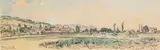 La Côte Saint-André vue de la Plaine de Bièvre (recto) (verso) à gauche - Chemin montant à La Côte Saint-André - à droite - Meules de foin dans la Plaine de Biè by Johan Jongkind, Aquarelle, crayon, pierre noire rehaussé à la gouache sur papier Recto :, sold Apr 2021
