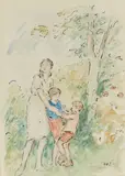 Mère et enfants by Georges d'Espagnat, Aquarelle, sold Apr 2021