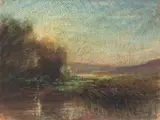 Étang au soleil levant by François-Auguste Ravier, 1879, Aquarelle et gouache sur papier, sold Apr 2021