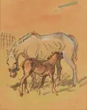 Poulain et sa mère by Pierre Olivier Dubaut, Encre et aquarelle sur papier, sold Apr 2021