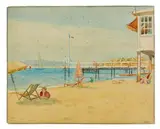 Plage et ponton en bord de mer by Tony Minartz, Aquarelle, sold Apr 2021