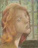Portrait de femme devant une treille - allégorie supposée du mensonge by Jeanne Jacquemin, Pastel, sold Apr 2021