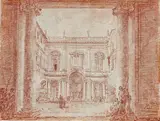 La cour du palais des Conservateurs à Rome by Hubert Robert, 1762, Sanguine monogrammée et datée, sold Jun 2018