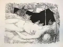 Le rêve by Léonard-Tsuguharu Foujita, Lithographie sur Japon nacré, sold Oct 2018