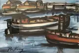 Les péniches by Franz Priking, 1965, Aquarelle, sold Oct 2018