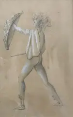 Femme au bouclier by Léonor Fini, Mine de plomb, encre et rehauts de gouache blanche, sold Oct 2018