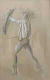 Femme au bouclier by Léonor Fini, Mine de plomb, encre et rehauts de gouache blanche, sold Oct 2018