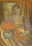 *Femme au banjo by Elisabeth Ronget, 1932, Pastel, gouache et aquarelle sur papier, sold Jun 2018