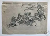 Famille bigoudène à la plage by Louis Mathurin Méheut, Crayon noir, sold May 2018