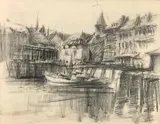 Le bassin de Honfleur by Gustave Madelain, Crayon gris, sold May 2018