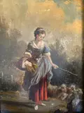 Bergère conduisant ses moutons by Henri-Georges Bréard, Panneau signé en bas à gauche, sold Sep 2023