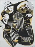 Deux personnages by Adrien Seguin, 1974, Gouache et encre (plume et lavis) sur papier jaune, sold May 2024